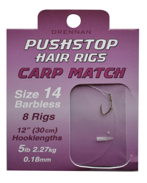 Drennan Pushstop Carp Match Hair Rig Gr.  8 Vorfach-Ø 0,20mm 8 Stück